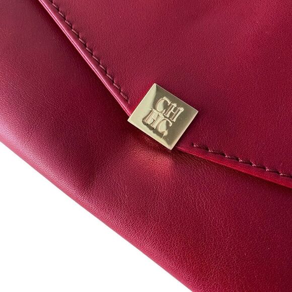 CH Carolina Herrera Red Leather Envelope Clutch - Picture 10 of 16